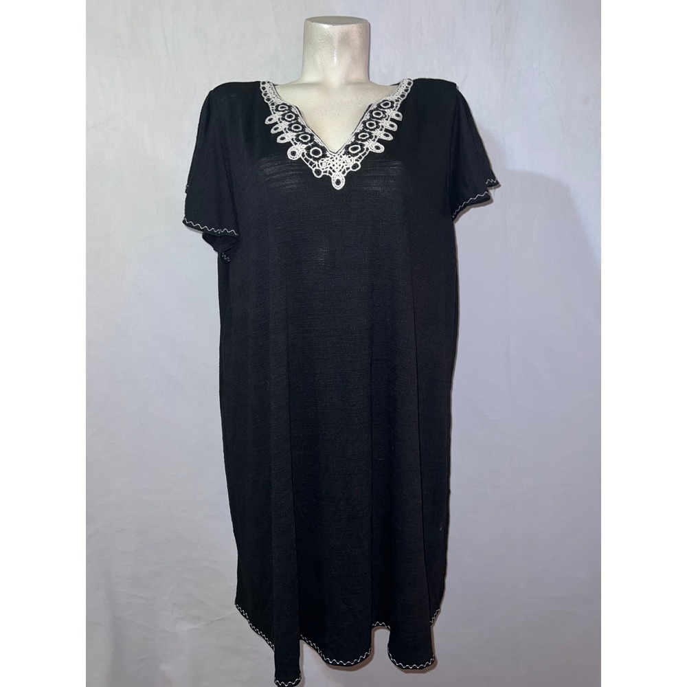 New Max Studio Womens Size 2X Black Embroidered Lace V-Neck Flutter Sleeve Dress